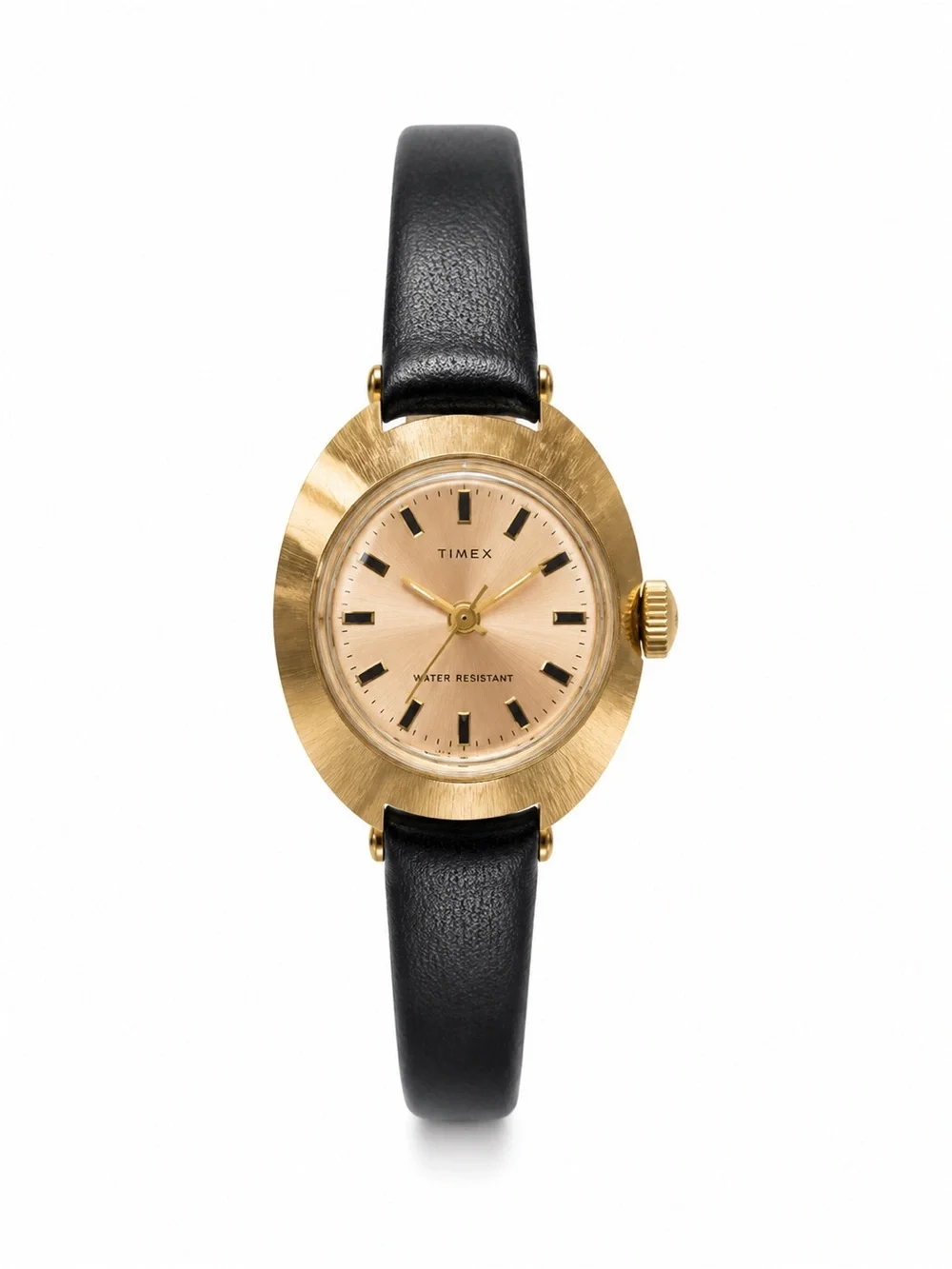 Timex Gold and Black Watch Working! Vintage Leather Band Watch